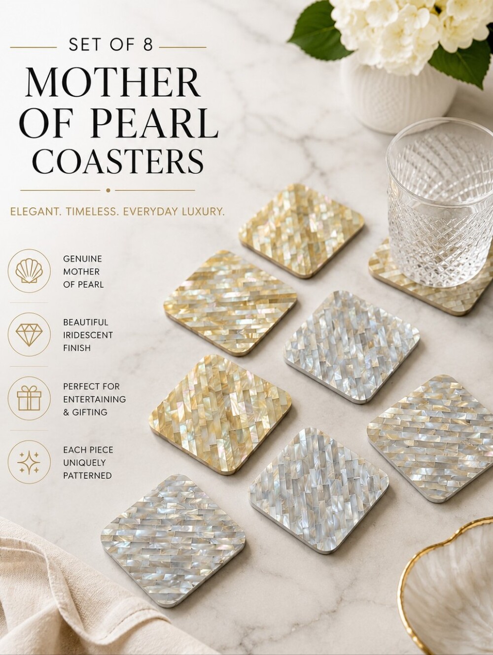 Set of 8 Mother of Pearl Coasters
